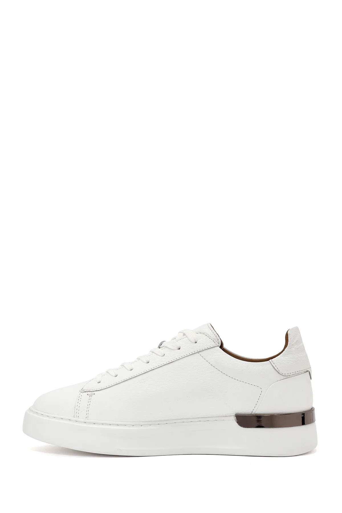 Erkek Beyaz Bağcıklı Kalın Tabanlı Deri Sneaker - Image 2