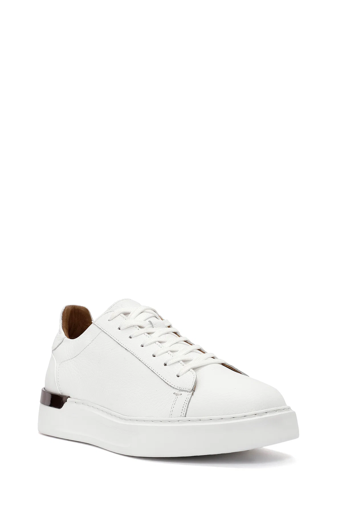 Erkek Beyaz Bağcıklı Kalın Tabanlı Deri Sneaker - Image 6