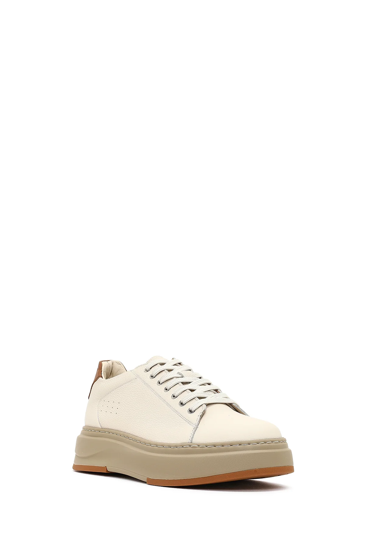Erkek Beyaz Bağcıklı Kalın Tabanlı Deri Sneaker - Image 6