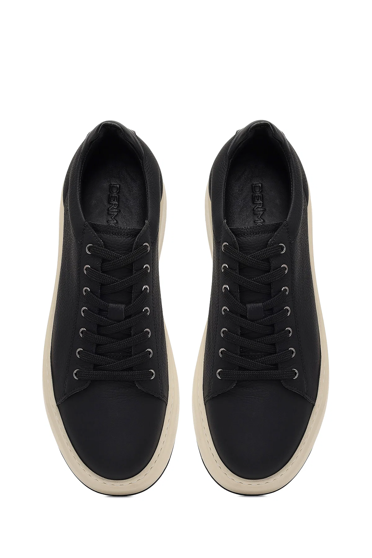 Erkek Siyah Bağcıklı Kalın Tabanlı Deri Sneaker - Image 7