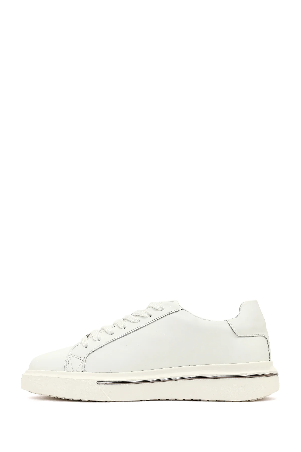 Erkek Beyaz Bağcıklı Kalın Tabanlı Deri Sneaker - Image 2