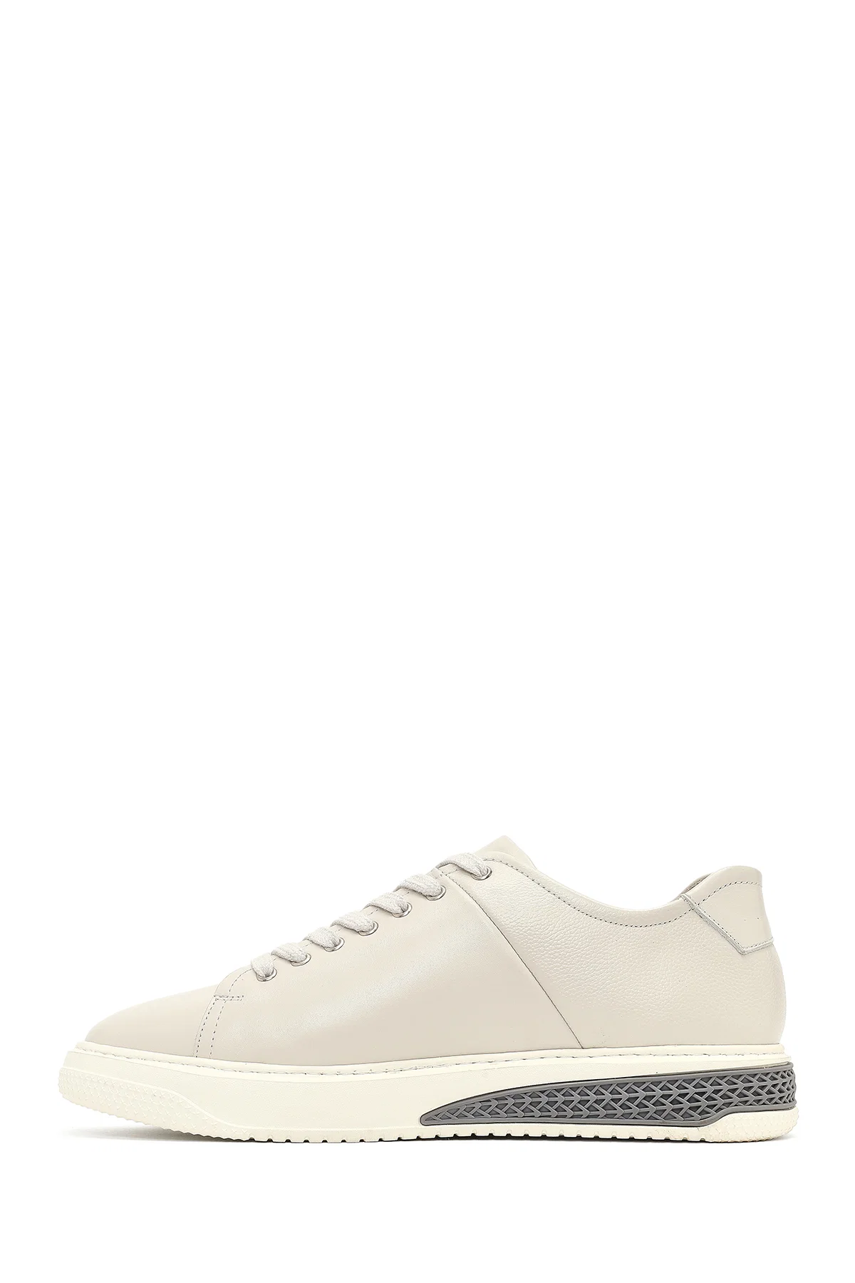 Erkek Beyaz Bağcıklı Kalın Tabanlı Deri Sneaker - Image 2