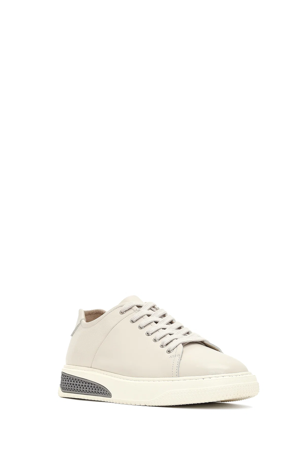 Erkek Beyaz Bağcıklı Kalın Tabanlı Deri Sneaker - Image 6