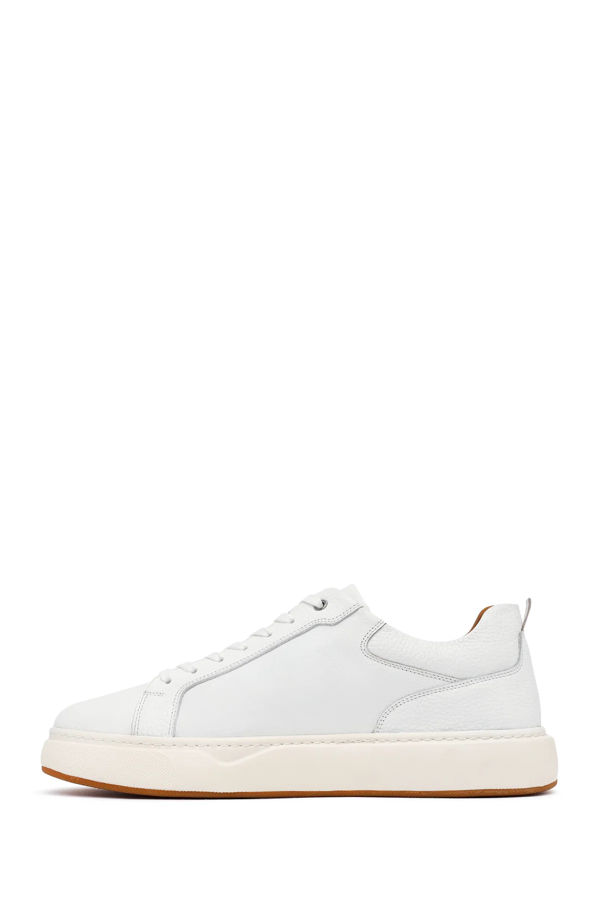 Erkek Beyaz Bağcıklı Kalın Tabanlı Deri Sneaker - Image 2