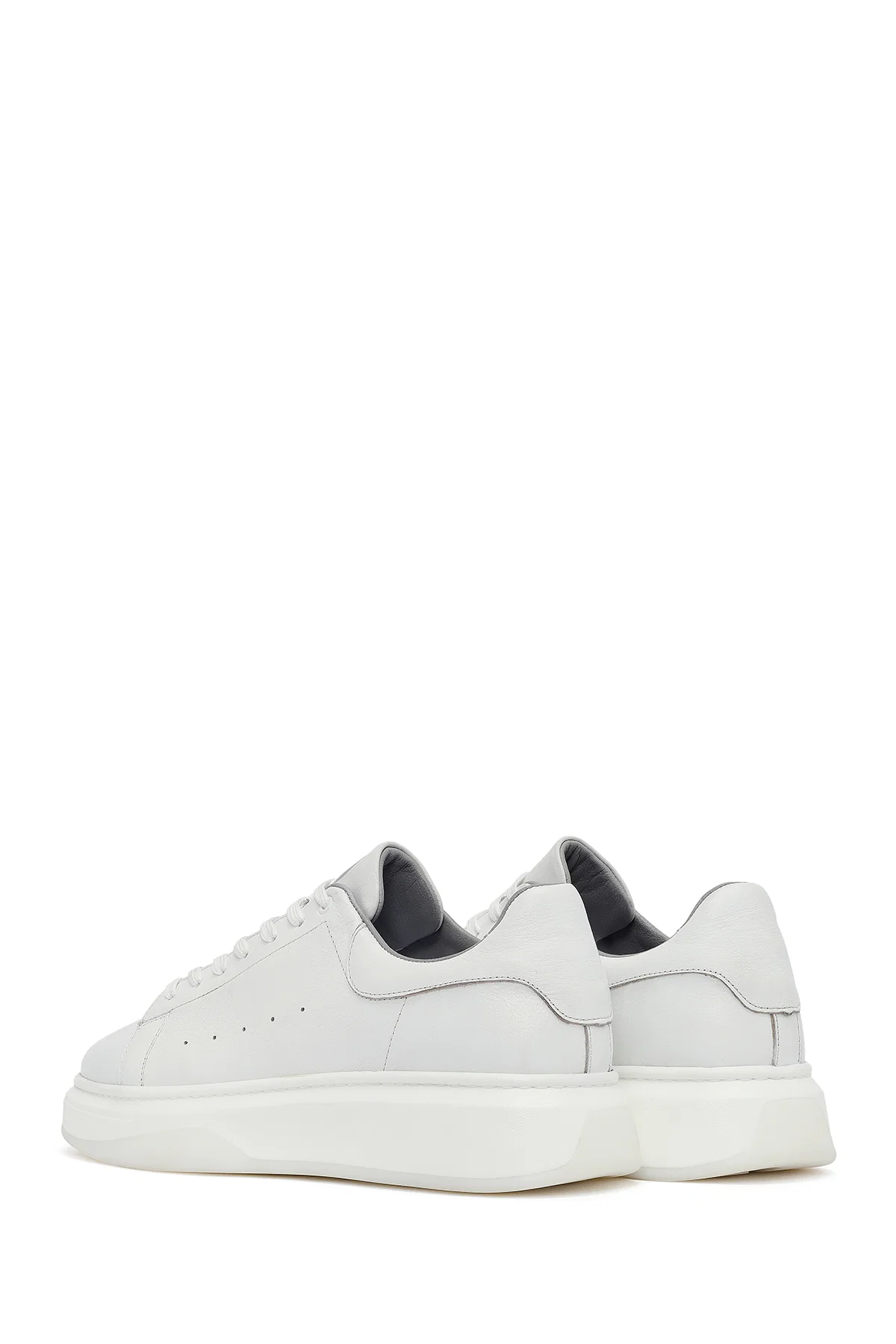 Erkek Beyaz Bağcıklı Kalın Tabanlı Deri Sneaker - Image 5