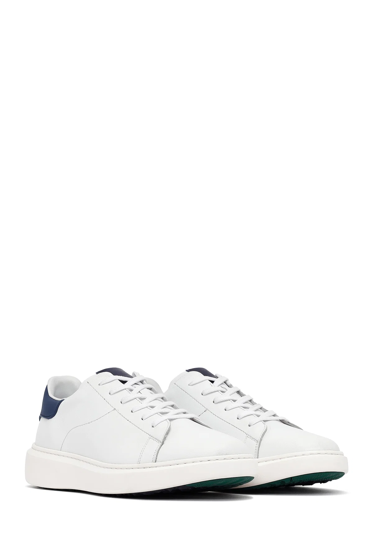 Erkek Beyaz Bağcıklı Kalın Tabanlı Deri Sneaker - Image 3