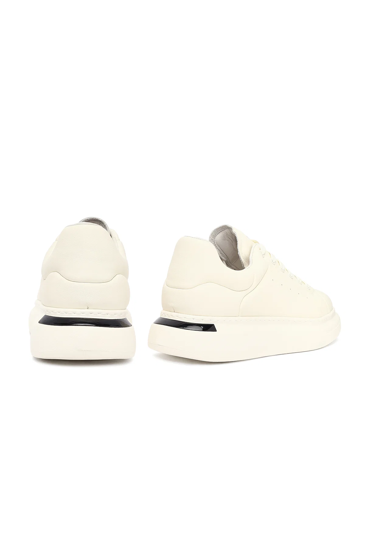 Erkek Beyaz Bağcıklı Kalın Tabanlı Deri Sneaker - Image 9