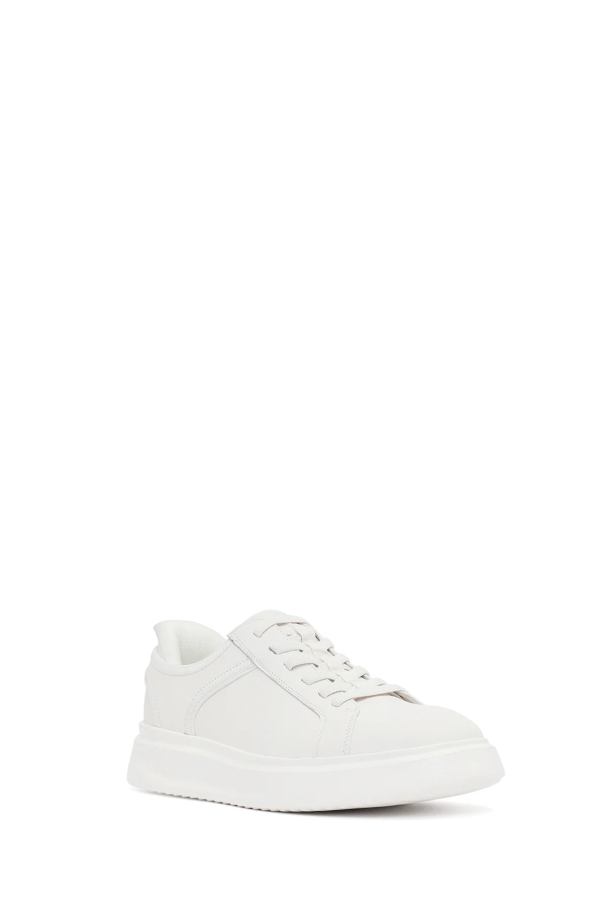 Erkek Beyaz Bağcıklı Kalın Tabanlı Deri Sneaker - Image 6