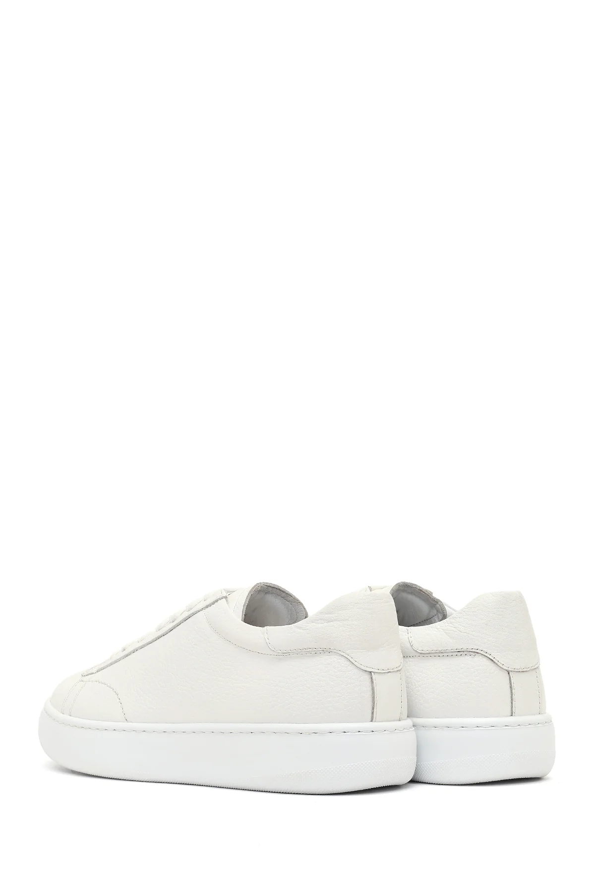 Erkek Beyaz Bağcıklı Kalın Tabanlı Deri Sneaker - Image 5