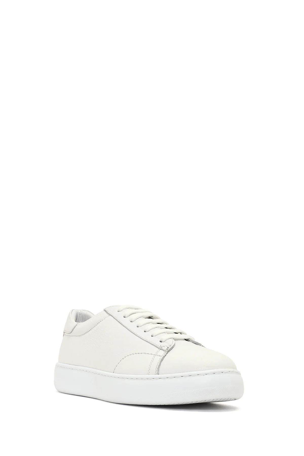 Erkek Beyaz Bağcıklı Kalın Tabanlı Deri Sneaker - Image 6