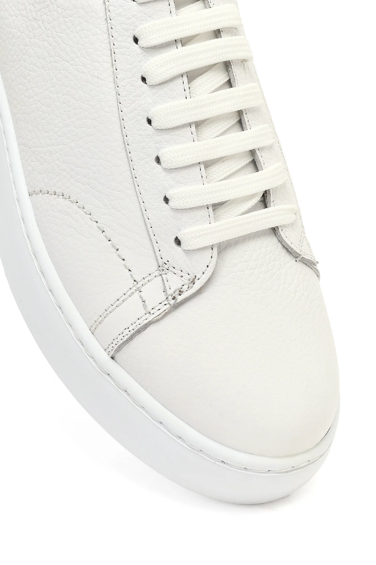 Erkek Beyaz Bağcıklı Kalın Tabanlı Deri Sneaker - Image 9