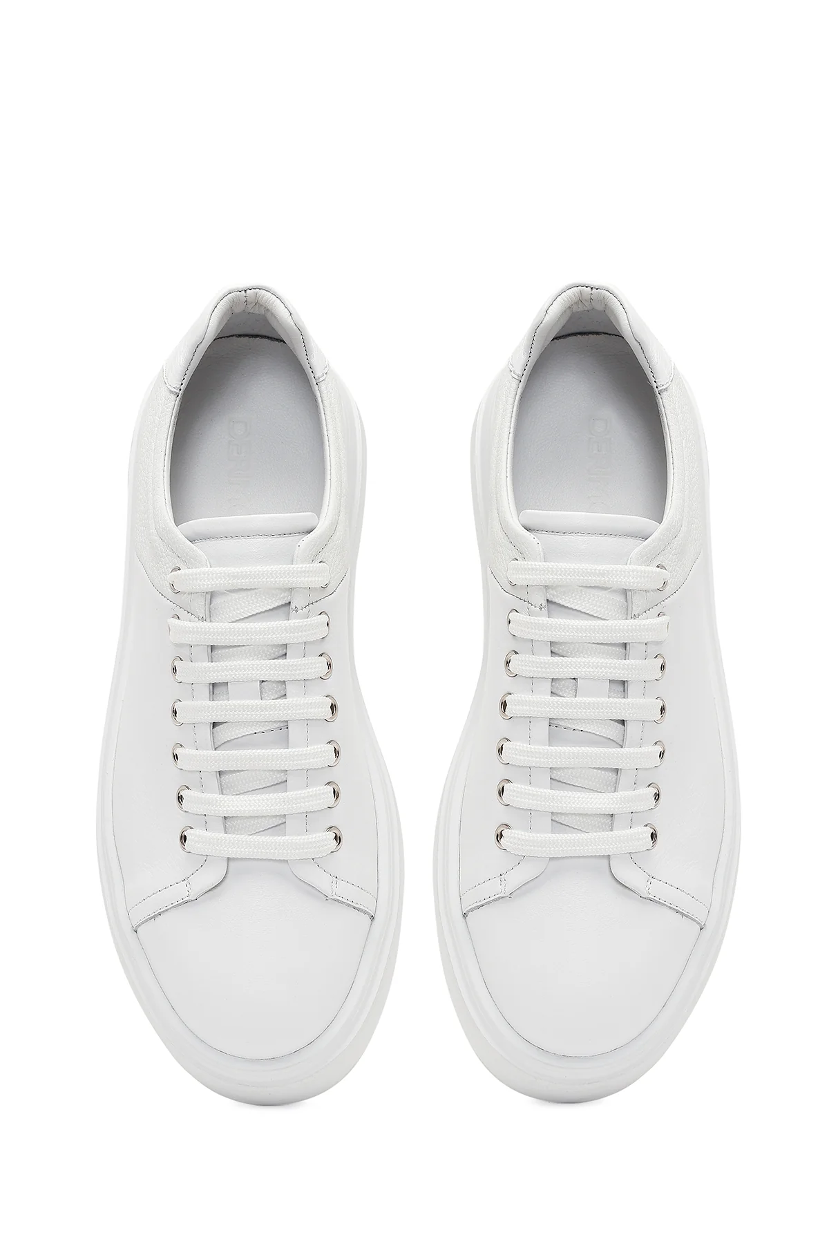 Erkek Beyaz Bağcıklı Kalın Tabanlı Deri Sneaker - Image 4