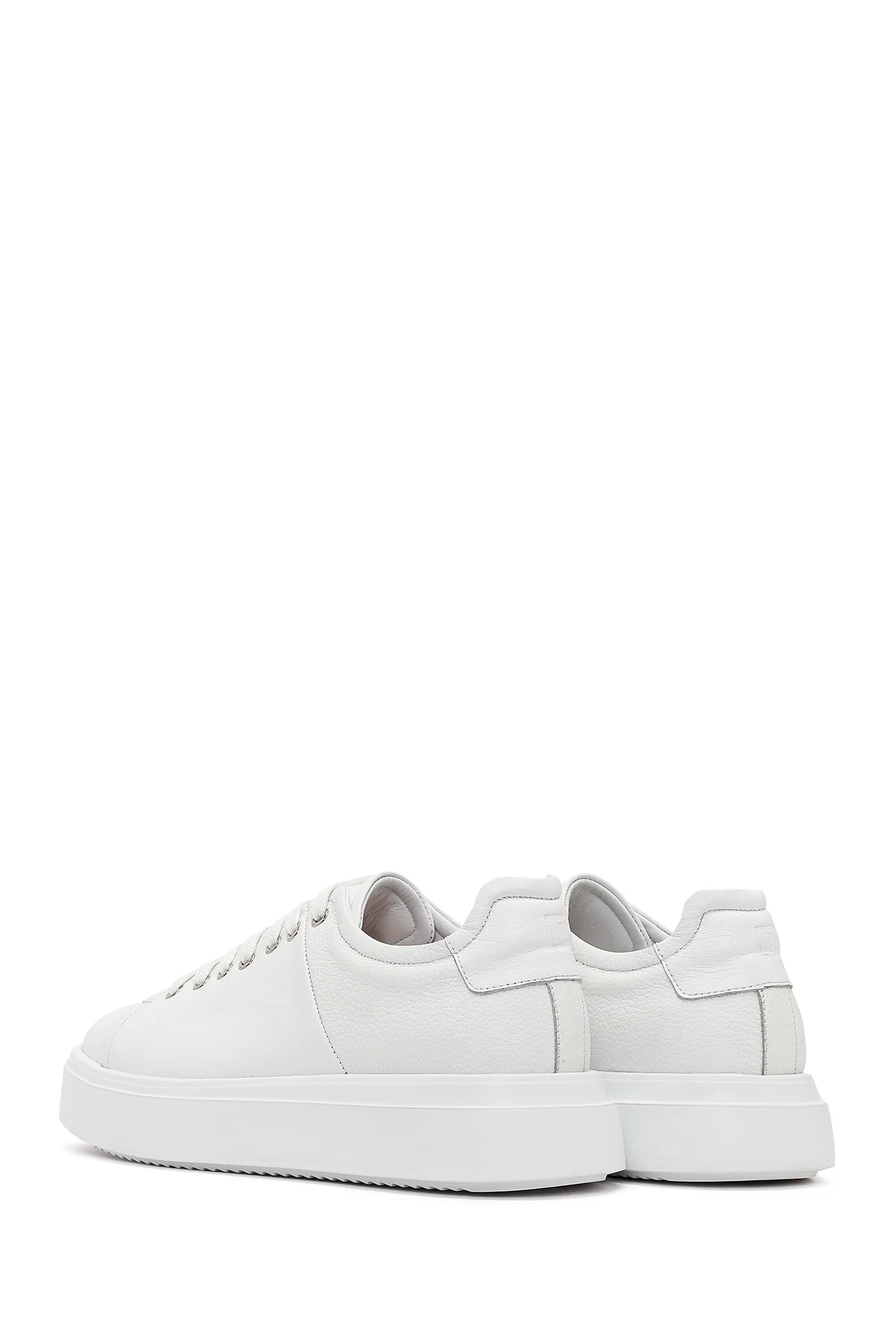 Erkek Beyaz Bağcıklı Kalın Tabanlı Deri Sneaker - Image 6