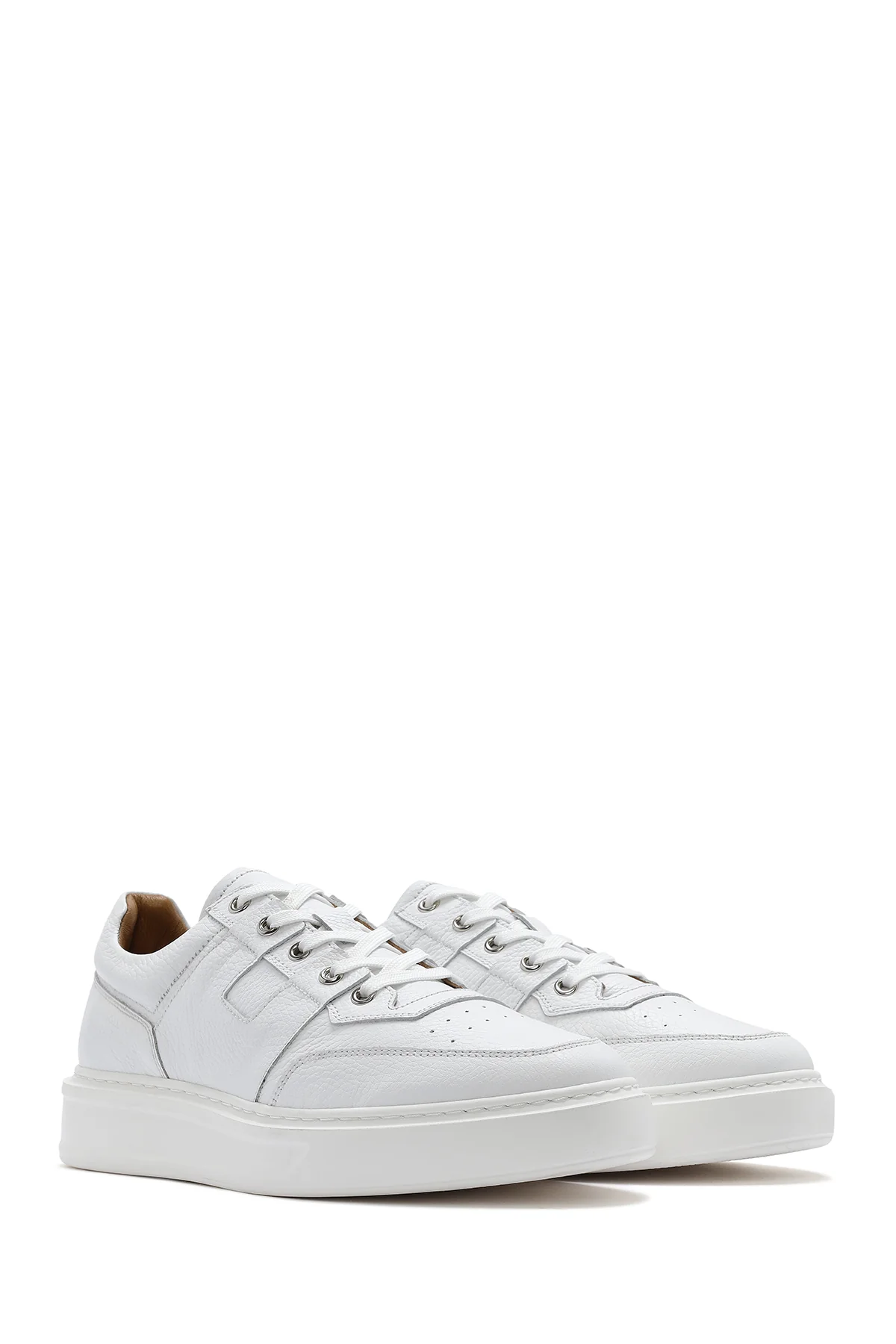 Erkek Beyaz Bağcıklı Kalın Tabanlı Deri Sneaker - Image 2