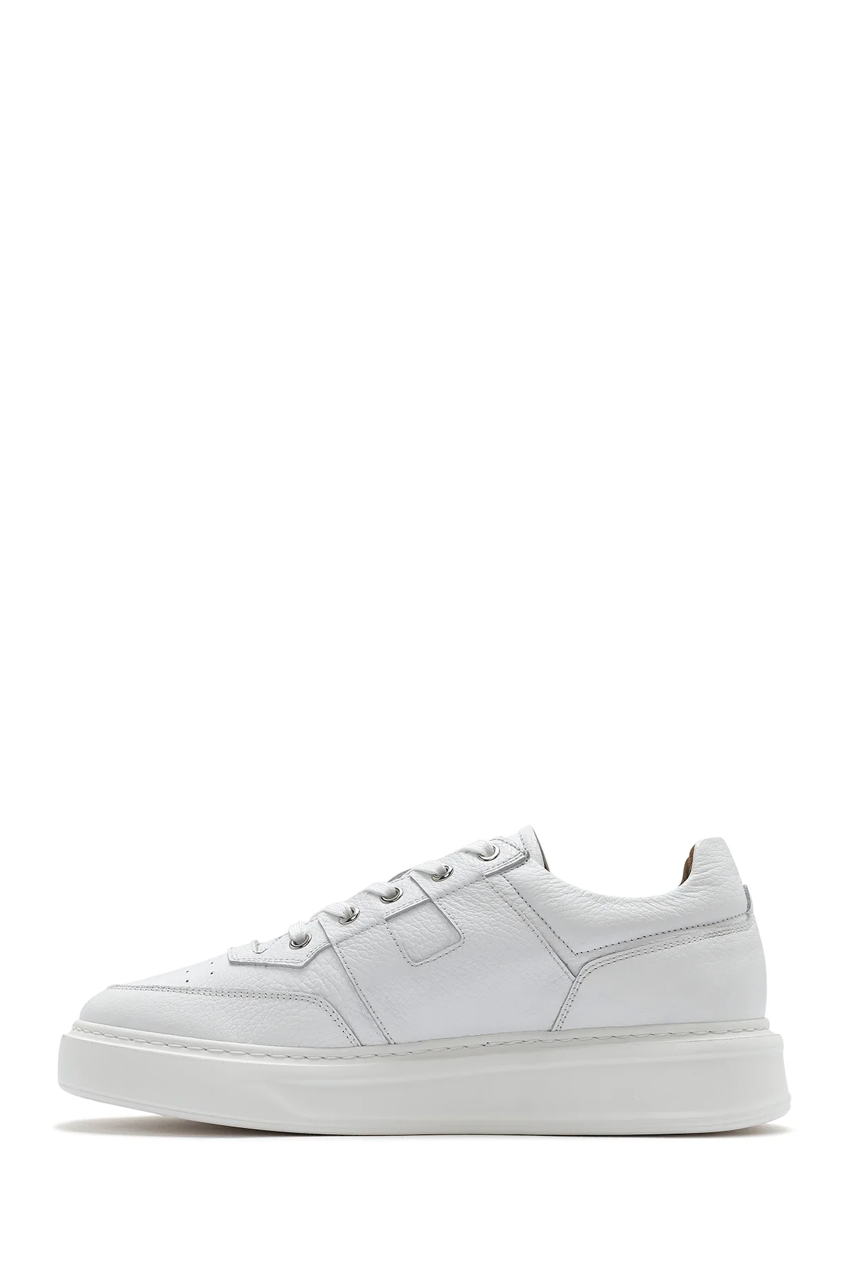Erkek Beyaz Bağcıklı Kalın Tabanlı Deri Sneaker - Image 3