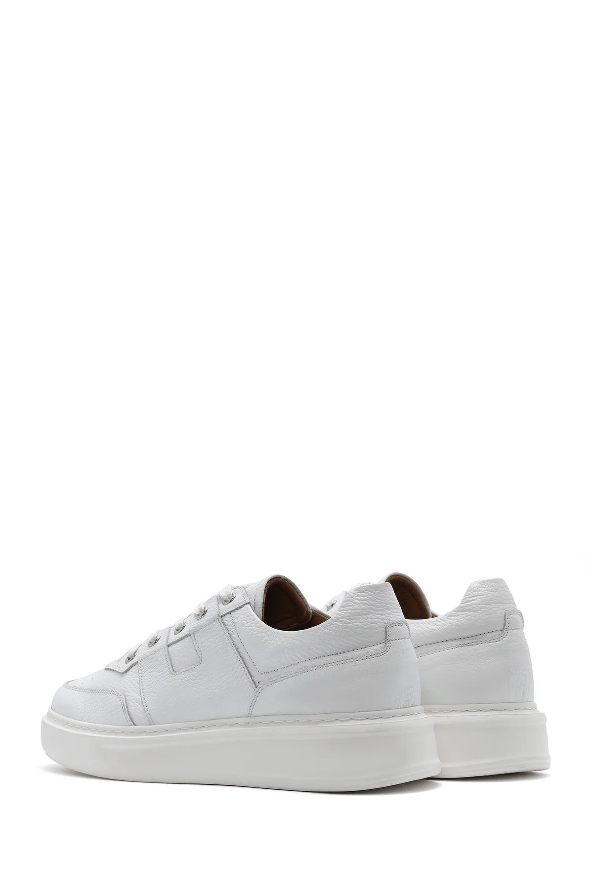 Erkek Beyaz Bağcıklı Kalın Tabanlı Deri Sneaker - Image 6