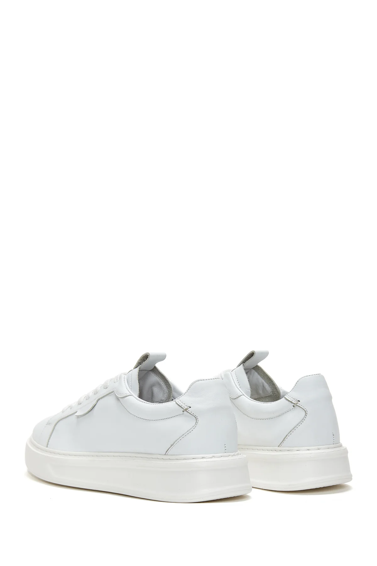 Erkek Beyaz Bağcıklı Kalın Tabanlı Deri Sneaker - Image 6