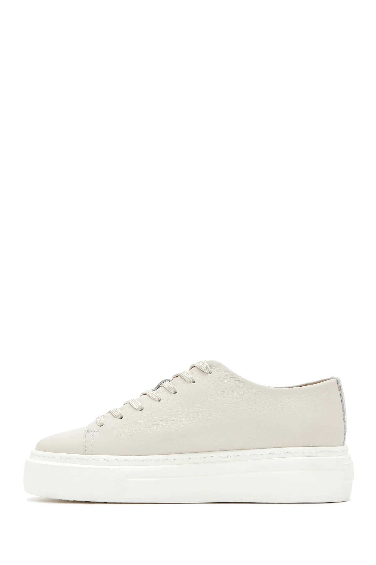 Erkek Beyaz Bağcıklı Kalın Tabanlı Deri Sneaker - Image 3