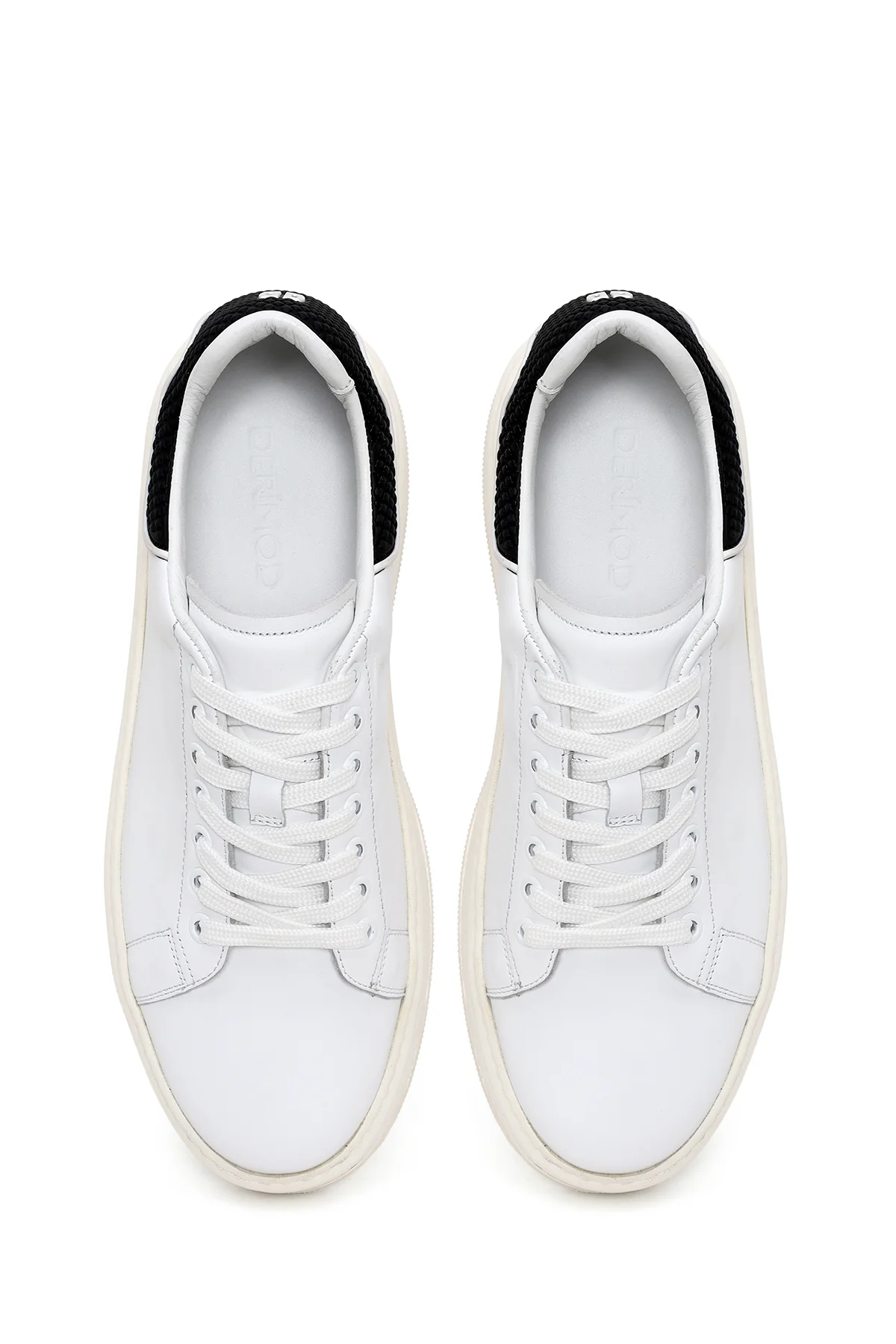 Erkek Beyaz Bağcıklı Kalın Tabanlı Deri Sneaker - Image 4