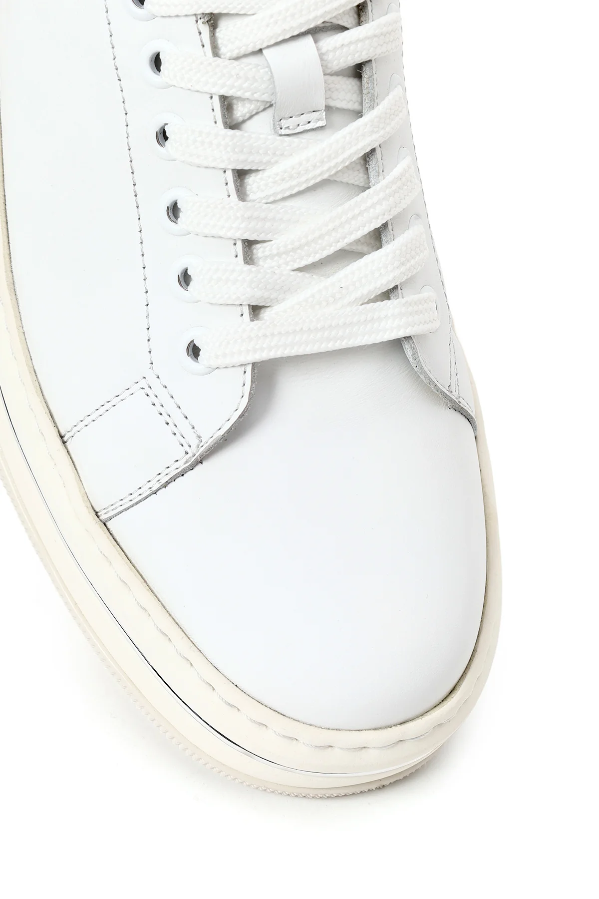 Erkek Beyaz Bağcıklı Kalın Tabanlı Deri Sneaker - Image 9