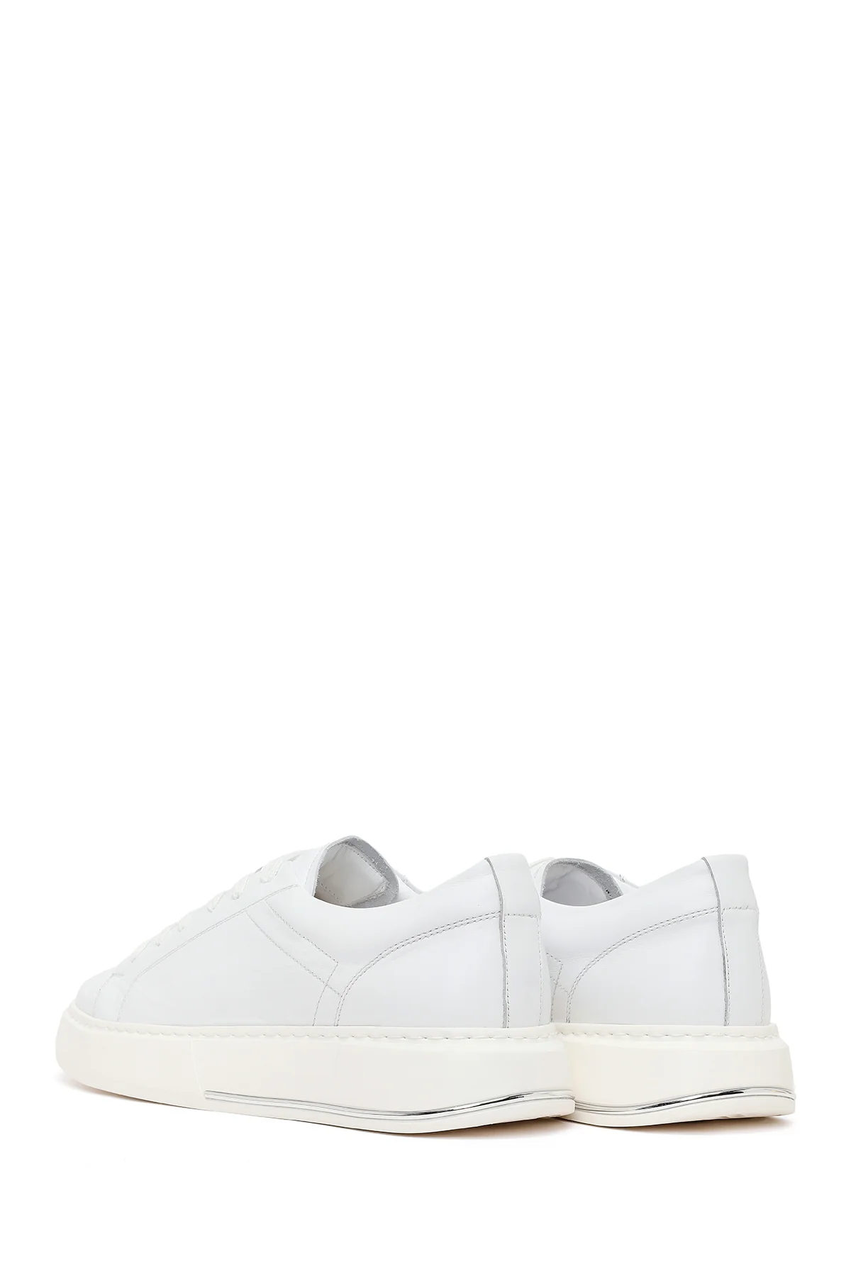 Erkek Beyaz Bağcıklı Kalın Tabanlı Deri Sneaker - Image 6