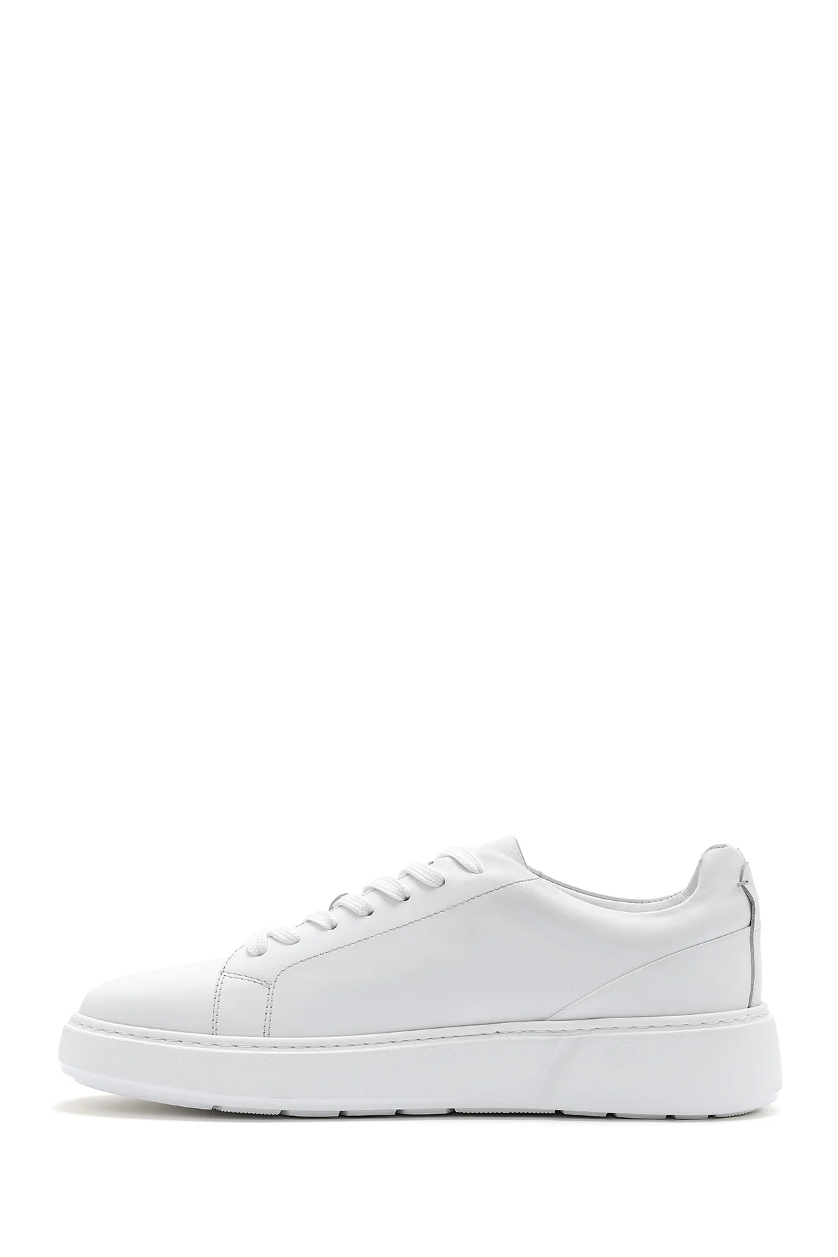 Erkek Beyaz Bağcıklı Kalın Tabanlı Deri Sneaker - Image 3