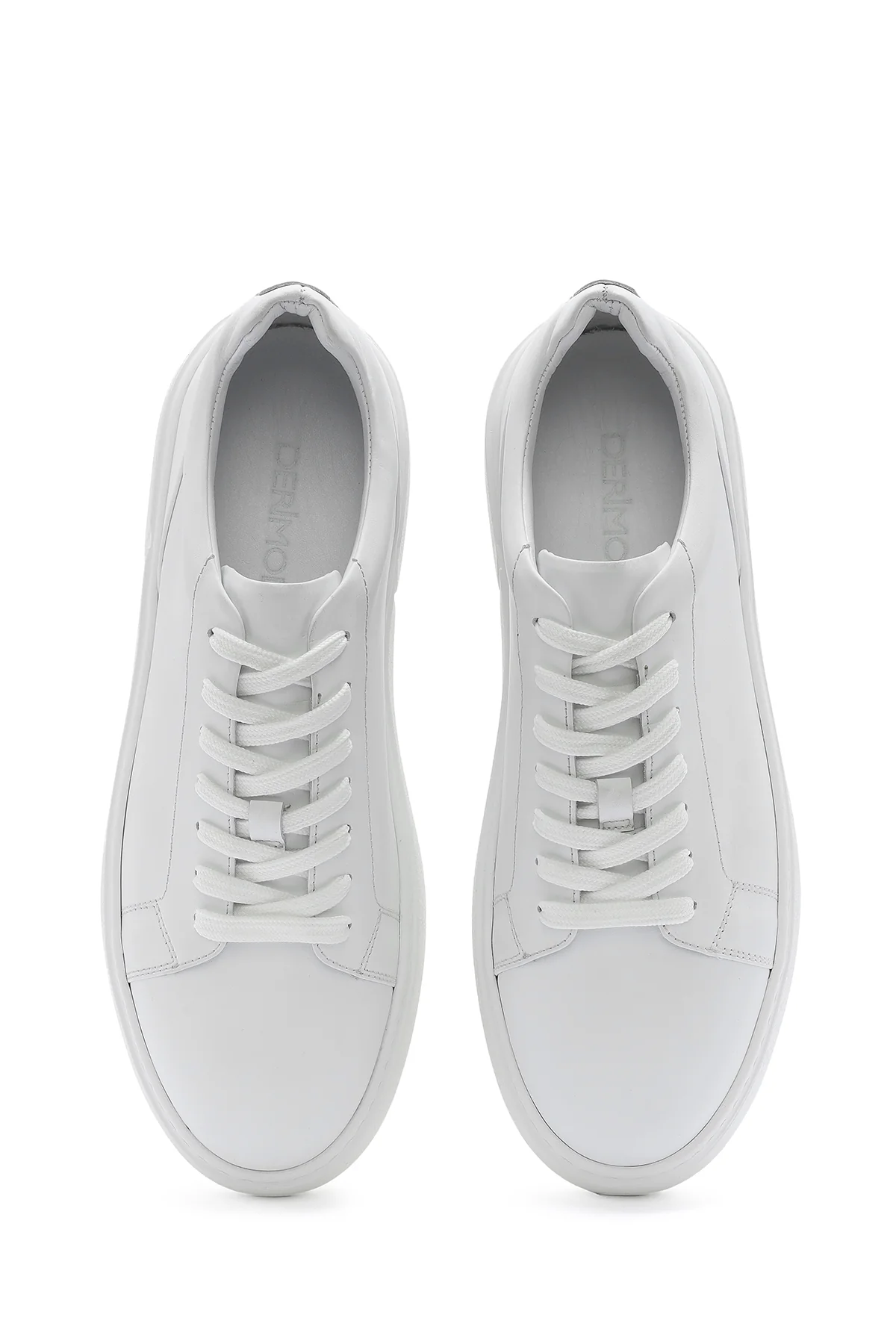 Erkek Beyaz Bağcıklı Kalın Tabanlı Deri Sneaker - Image 4