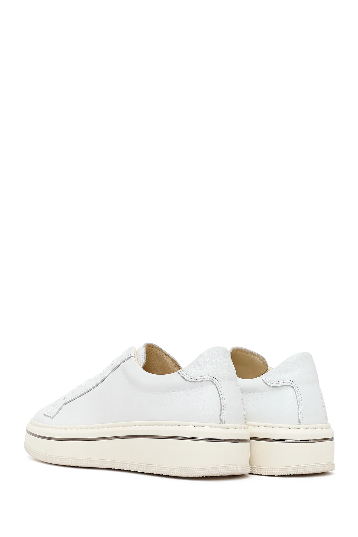 Erkek Beyaz Bağcıklı Kalın Tabanlı Deri Sneaker - Image 6