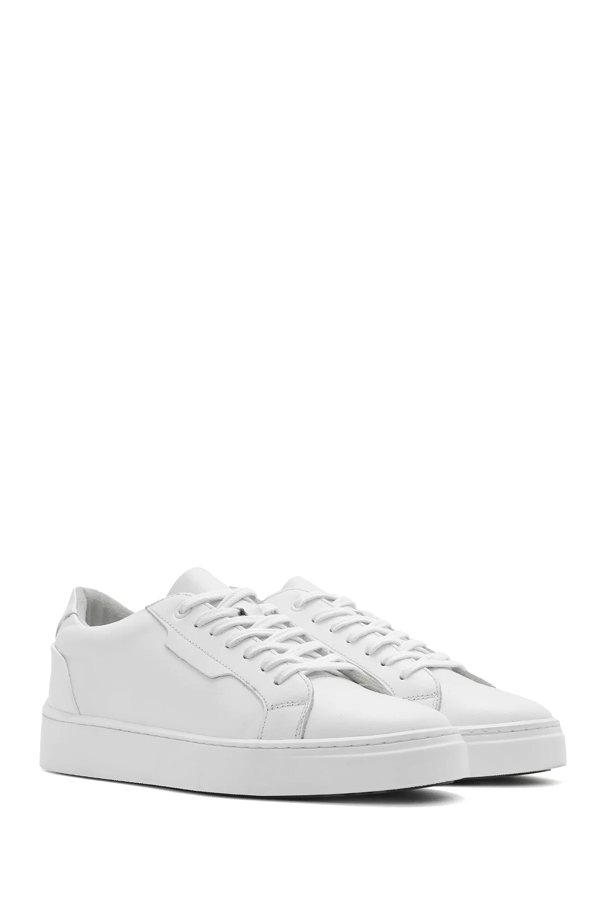 Erkek Beyaz Bağcıklı Kalın Tabanlı Deri Sneaker - Image 2
