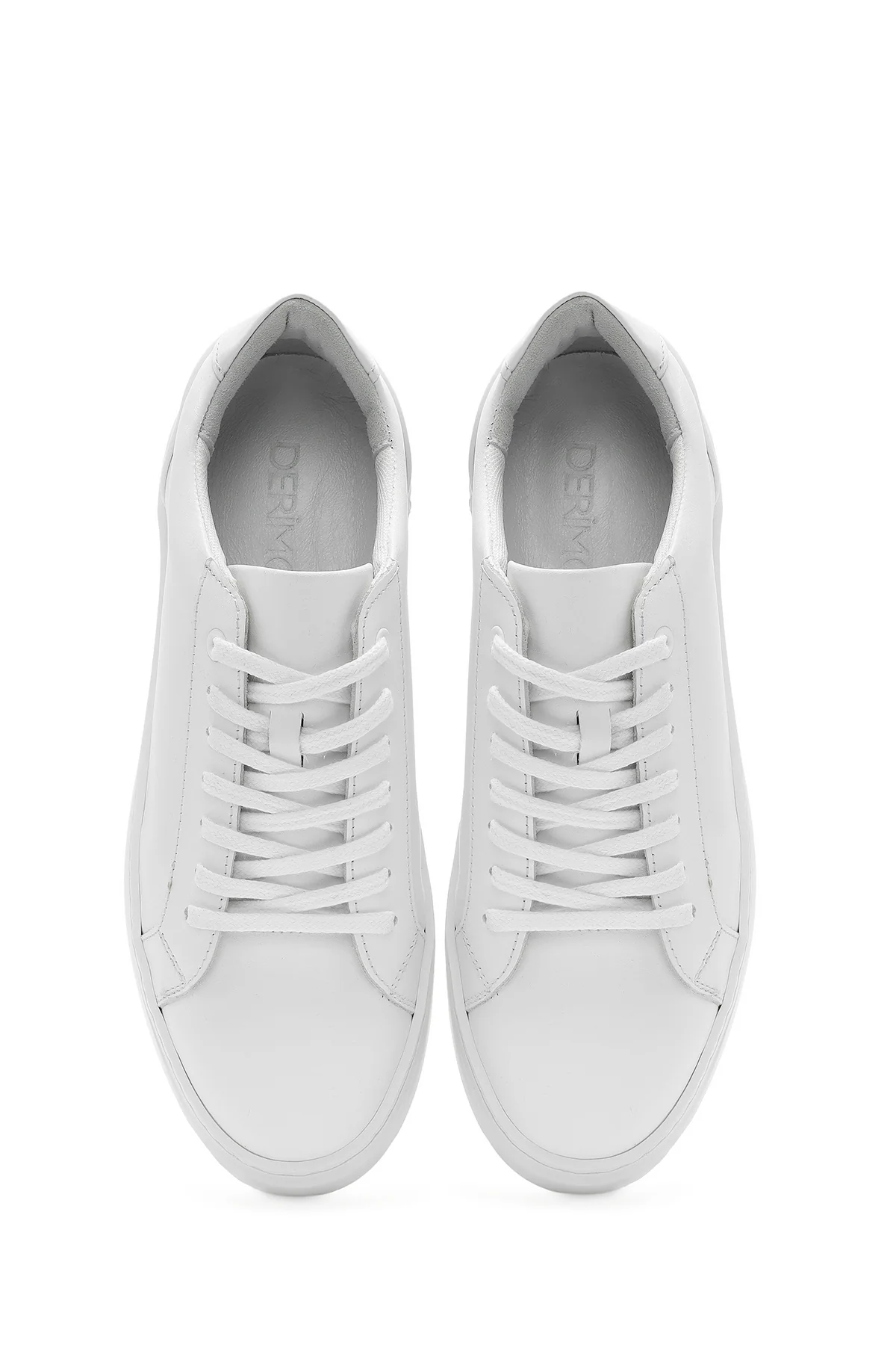 Erkek Beyaz Bağcıklı Kalın Tabanlı Deri Sneaker - Image 4