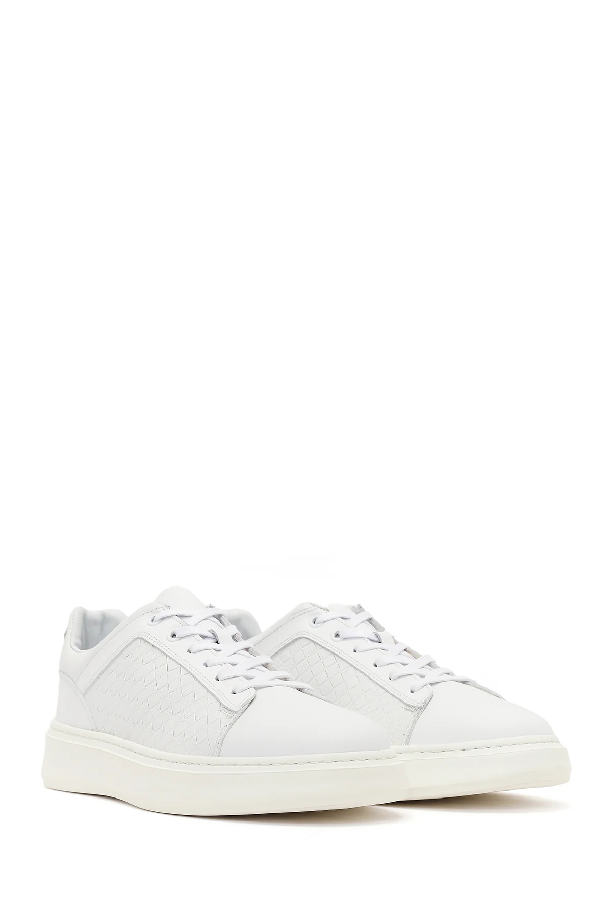Erkek Beyaz Bağcıklı Kalın Tabanlı Deri Sneaker - Image 2