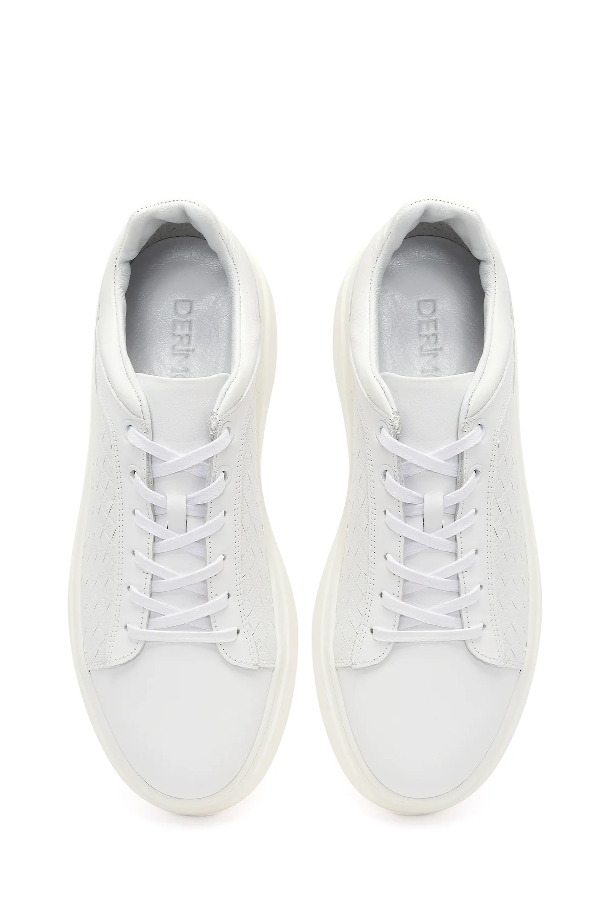 Erkek Beyaz Bağcıklı Kalın Tabanlı Deri Sneaker - Image 4