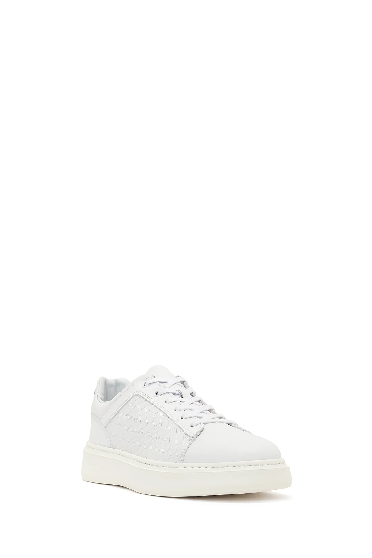 Erkek Beyaz Bağcıklı Kalın Tabanlı Deri Sneaker - Image 7