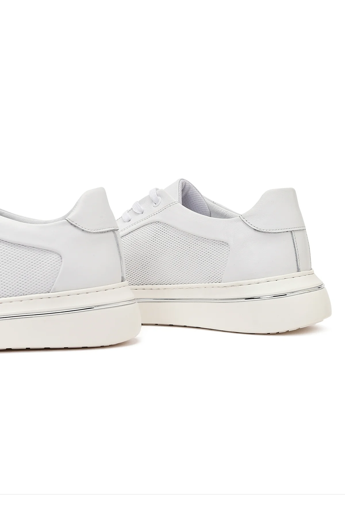 Erkek Beyaz Bağcıklı Kalın Tabanlı Deri Sneaker - Image 10