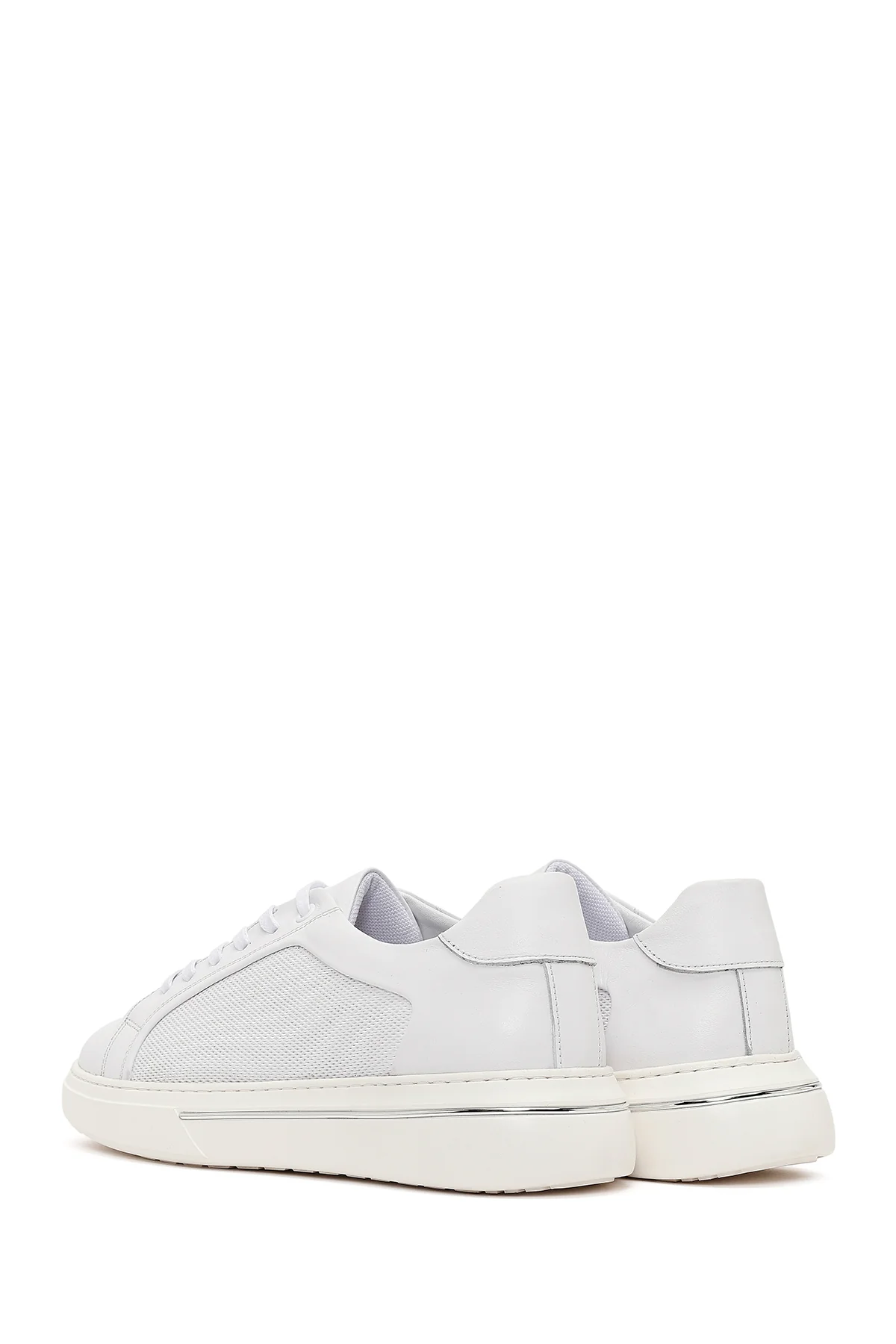 Erkek Beyaz Bağcıklı Kalın Tabanlı Deri Sneaker - Image 6