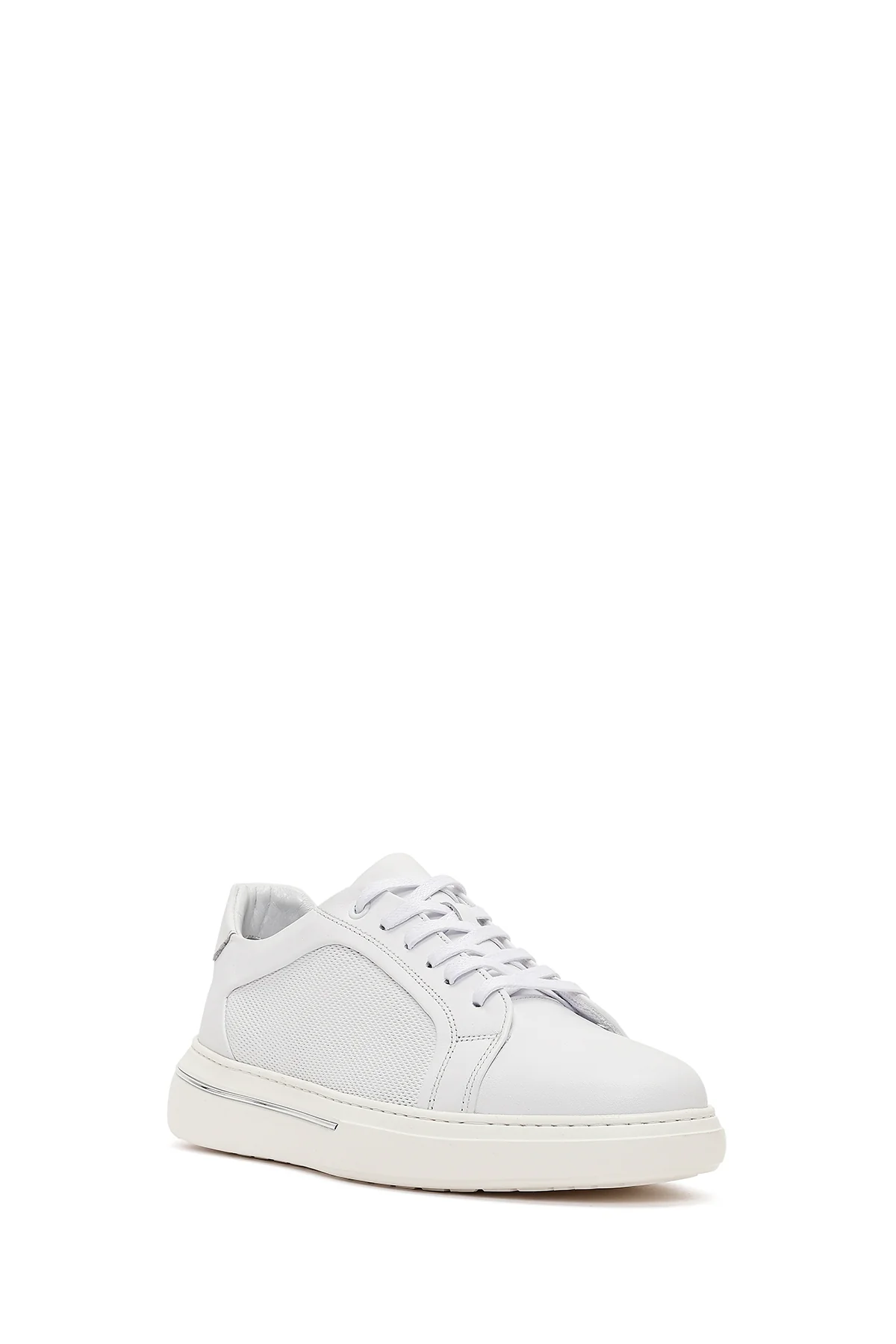 Erkek Beyaz Bağcıklı Kalın Tabanlı Deri Sneaker - Image 7