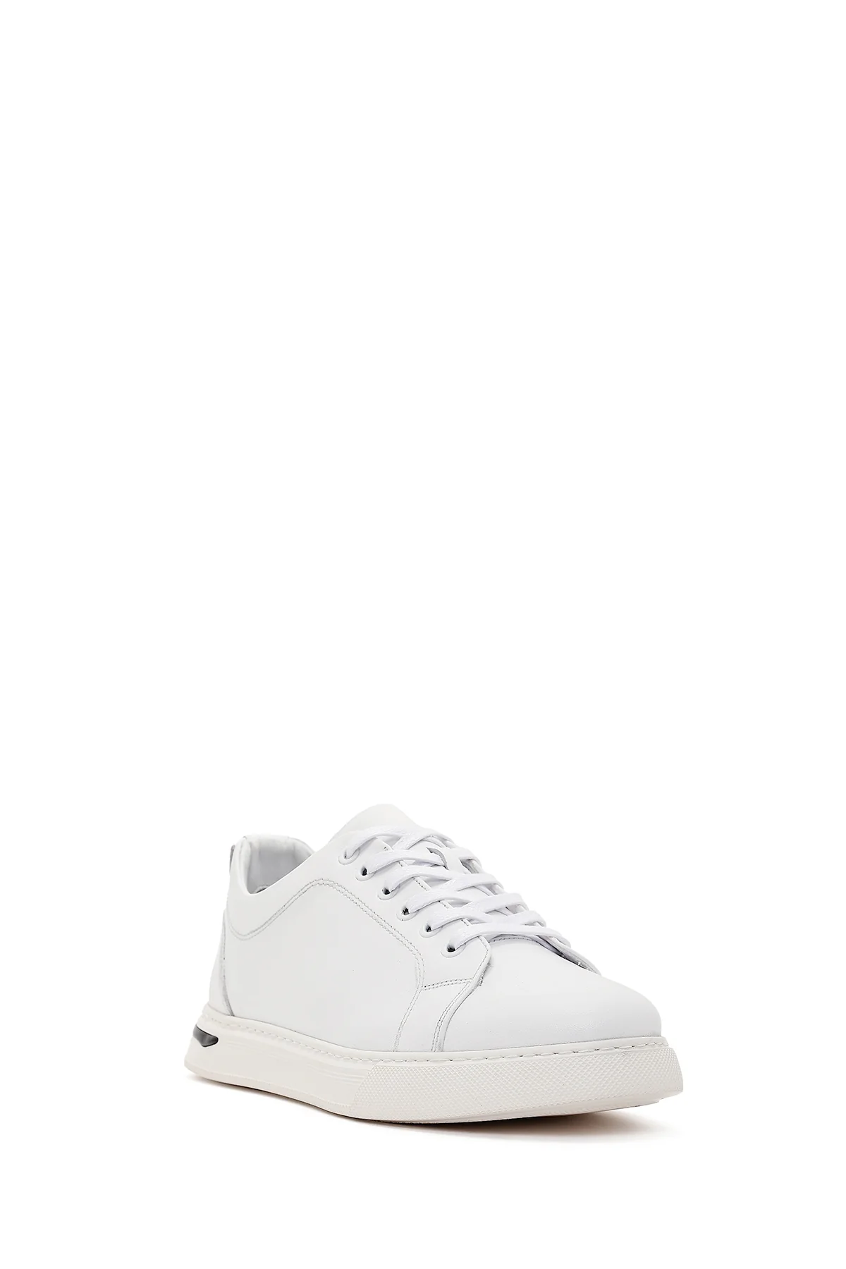 Erkek Beyaz Bağcıklı Kalın Tabanlı Deri Sneaker - Image 7