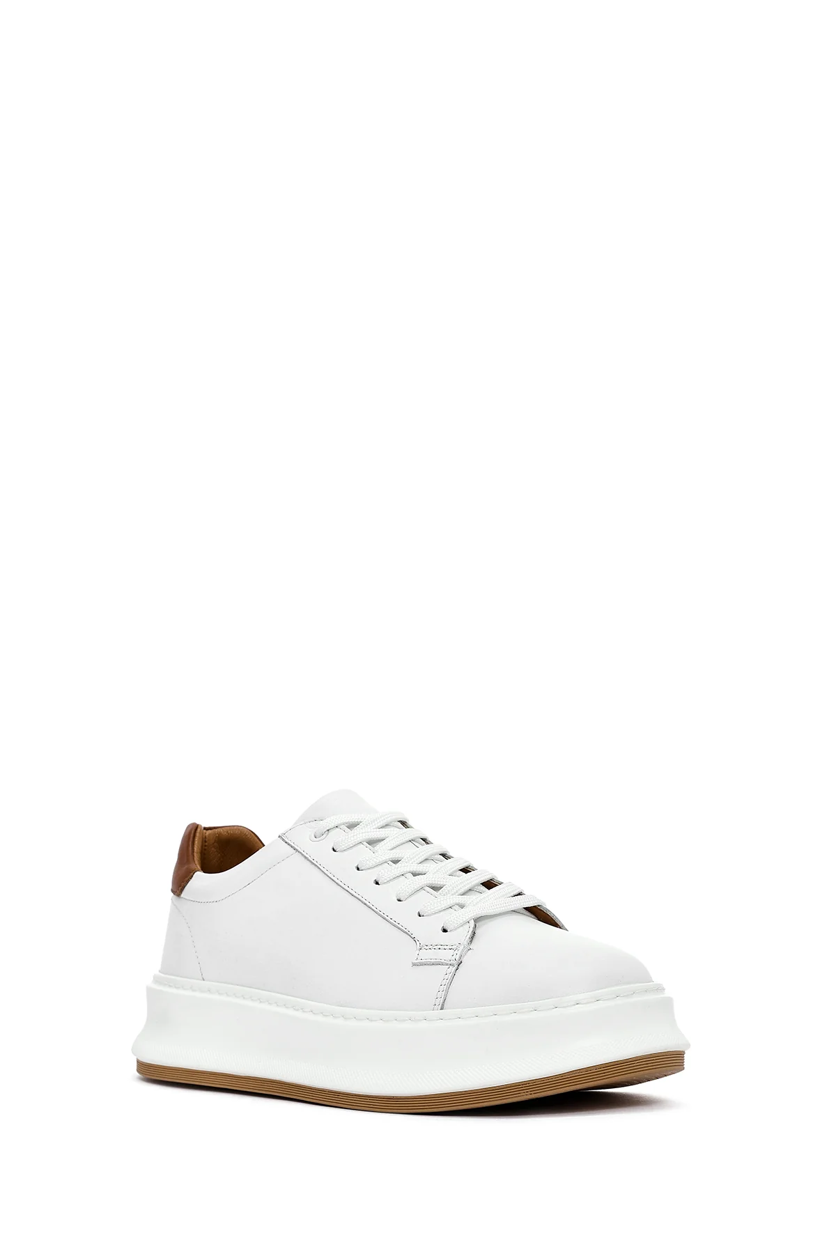 Erkek Beyaz Bağcıklı Kalın Tabanlı Deri Sneaker - Image 7