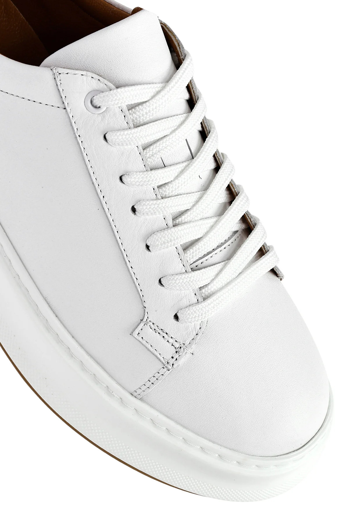 Erkek Beyaz Bağcıklı Kalın Tabanlı Deri Sneaker - Image 8
