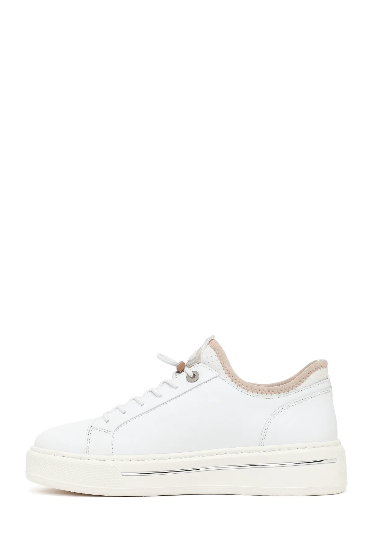 Erkek Beyaz Bağcıklı Kalın Tabanlı Deri Sneaker - Image 3