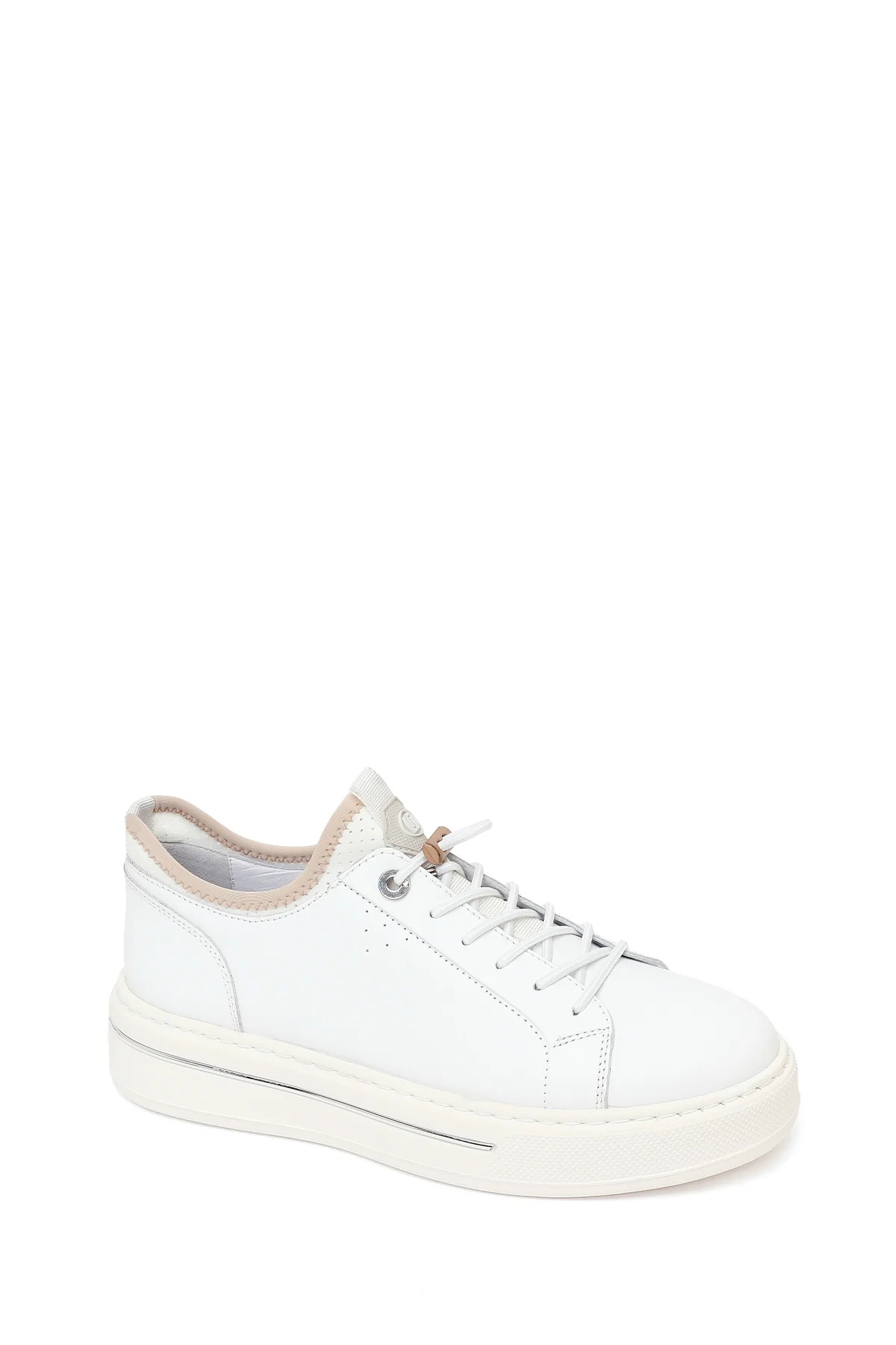Erkek Beyaz Bağcıklı Kalın Tabanlı Deri Sneaker - Image 7
