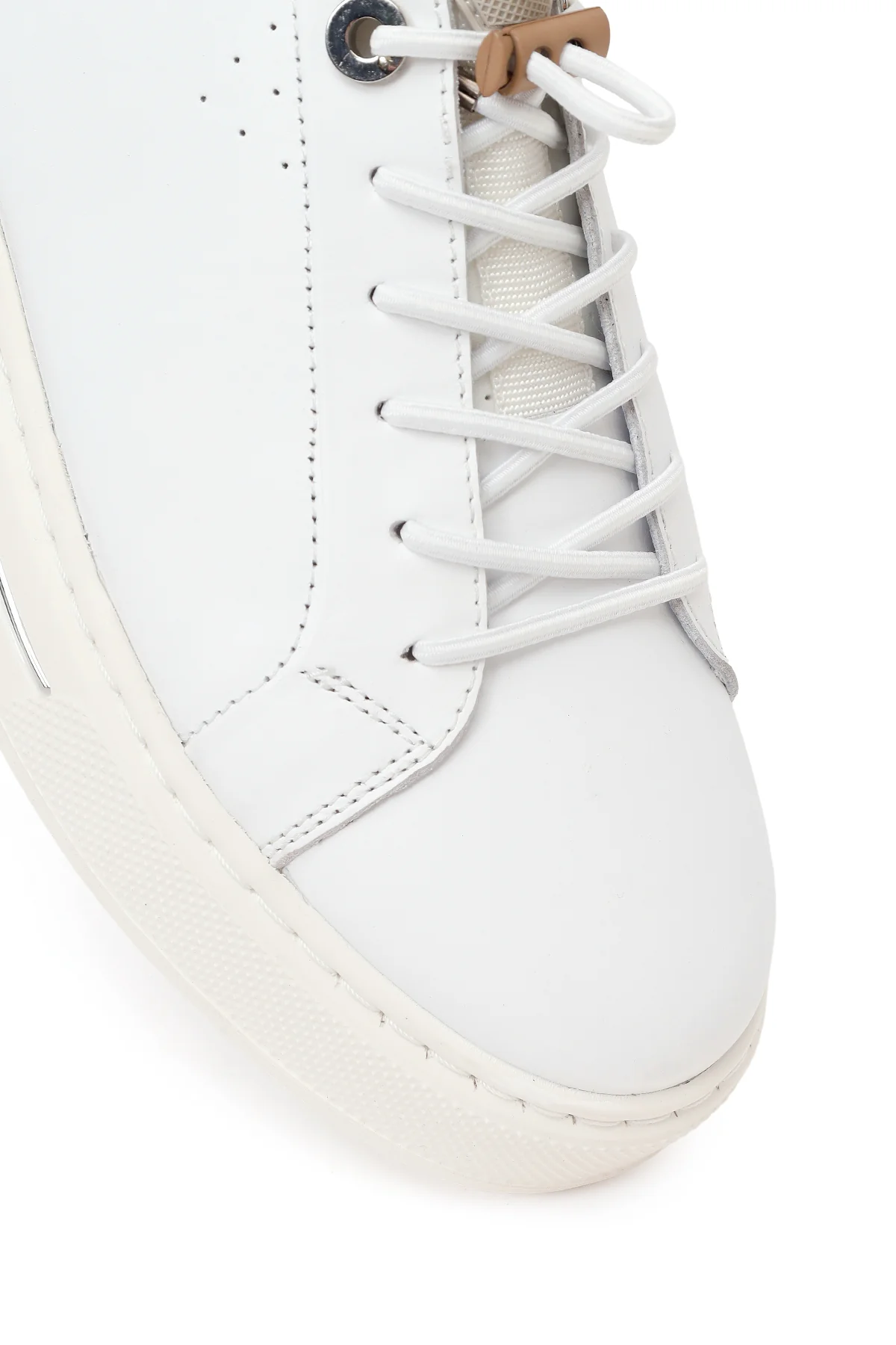 Erkek Beyaz Bağcıklı Kalın Tabanlı Deri Sneaker - Image 9