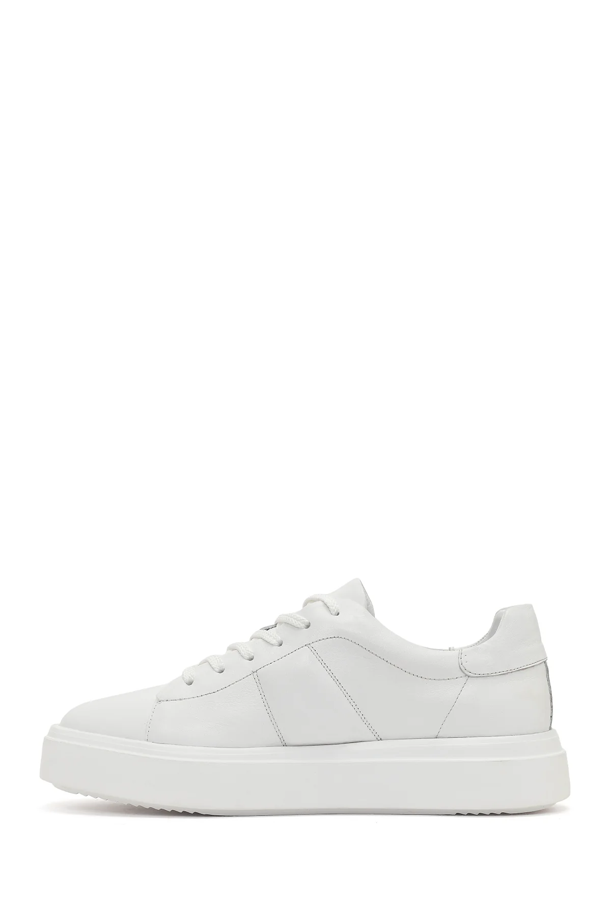 Erkek Beyaz Bağcıklı Kalın Tabanlı Deri Sneaker - Image 3