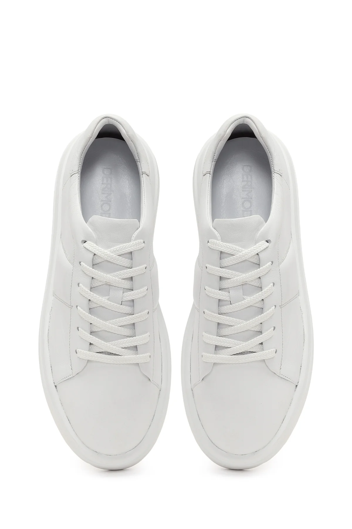 Erkek Beyaz Bağcıklı Kalın Tabanlı Deri Sneaker - Image 4