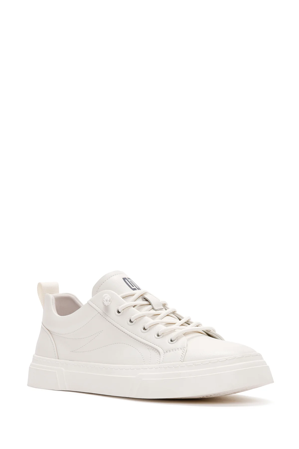 Erkek Beyaz Bağcıklı Kalın Tabanlı Deri Sneaker - Image 7