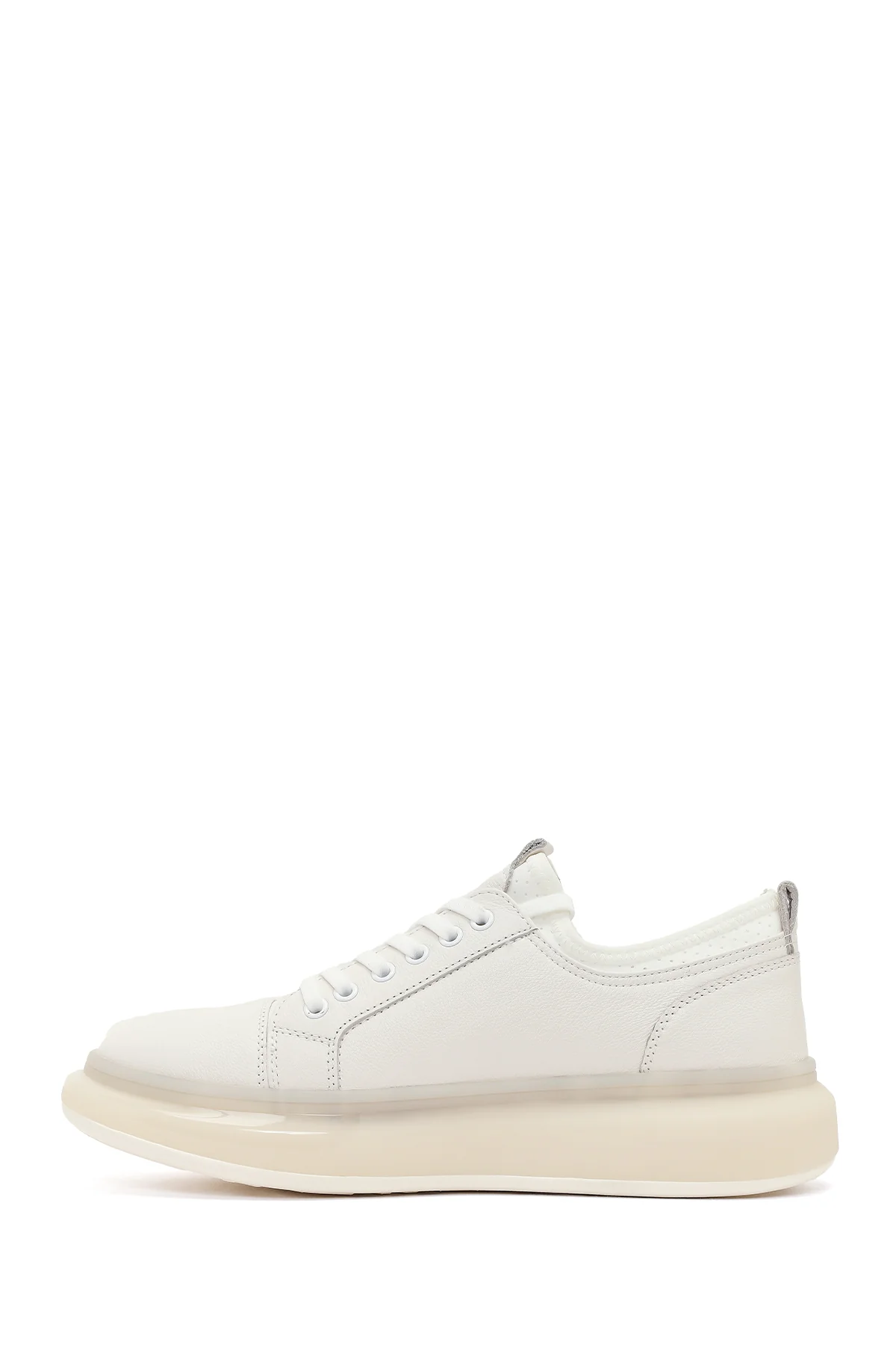 Erkek Beyaz Bağcıklı Kalın Tabanlı Deri Sneaker - Image 3
