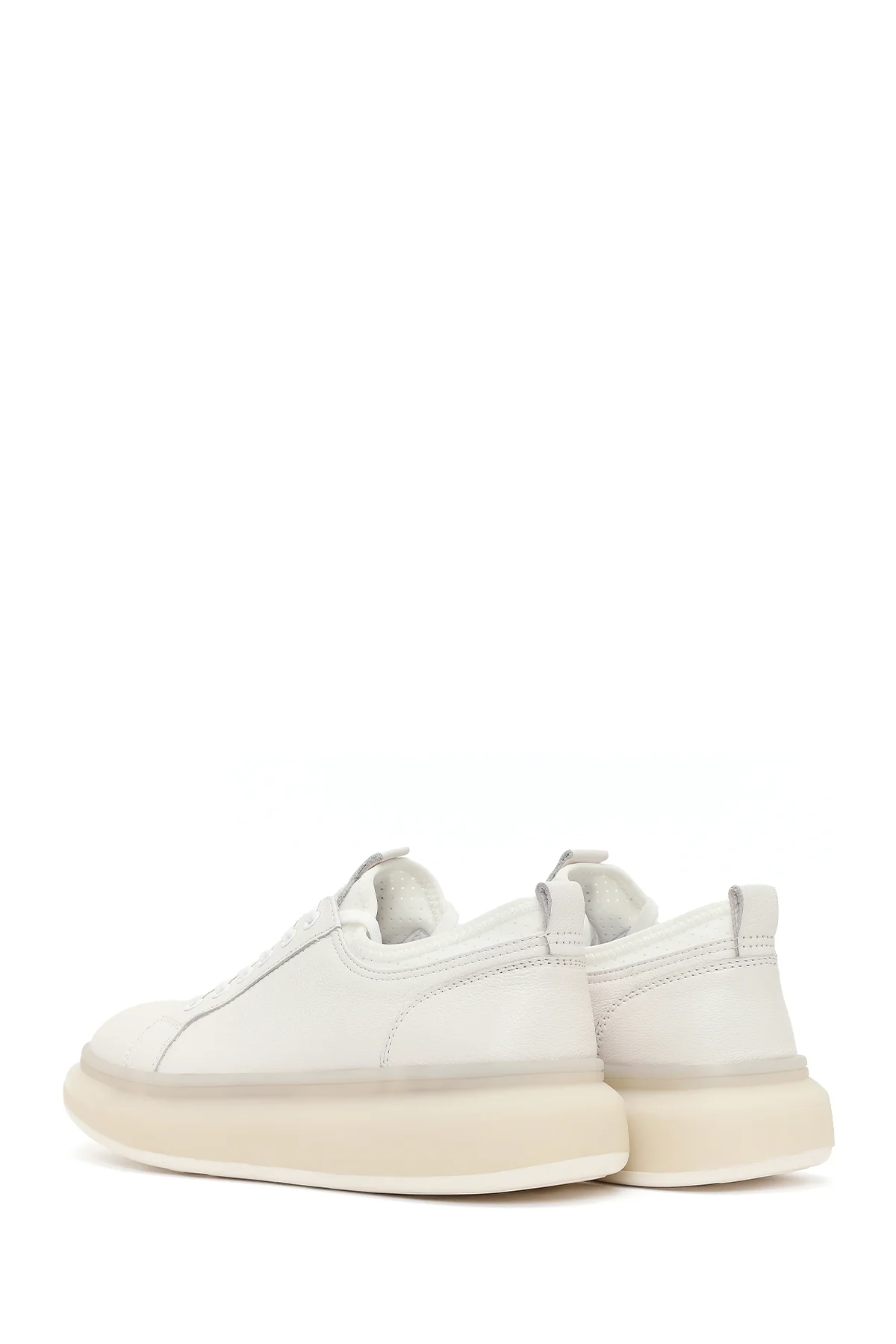 Erkek Beyaz Bağcıklı Kalın Tabanlı Deri Sneaker - Image 6