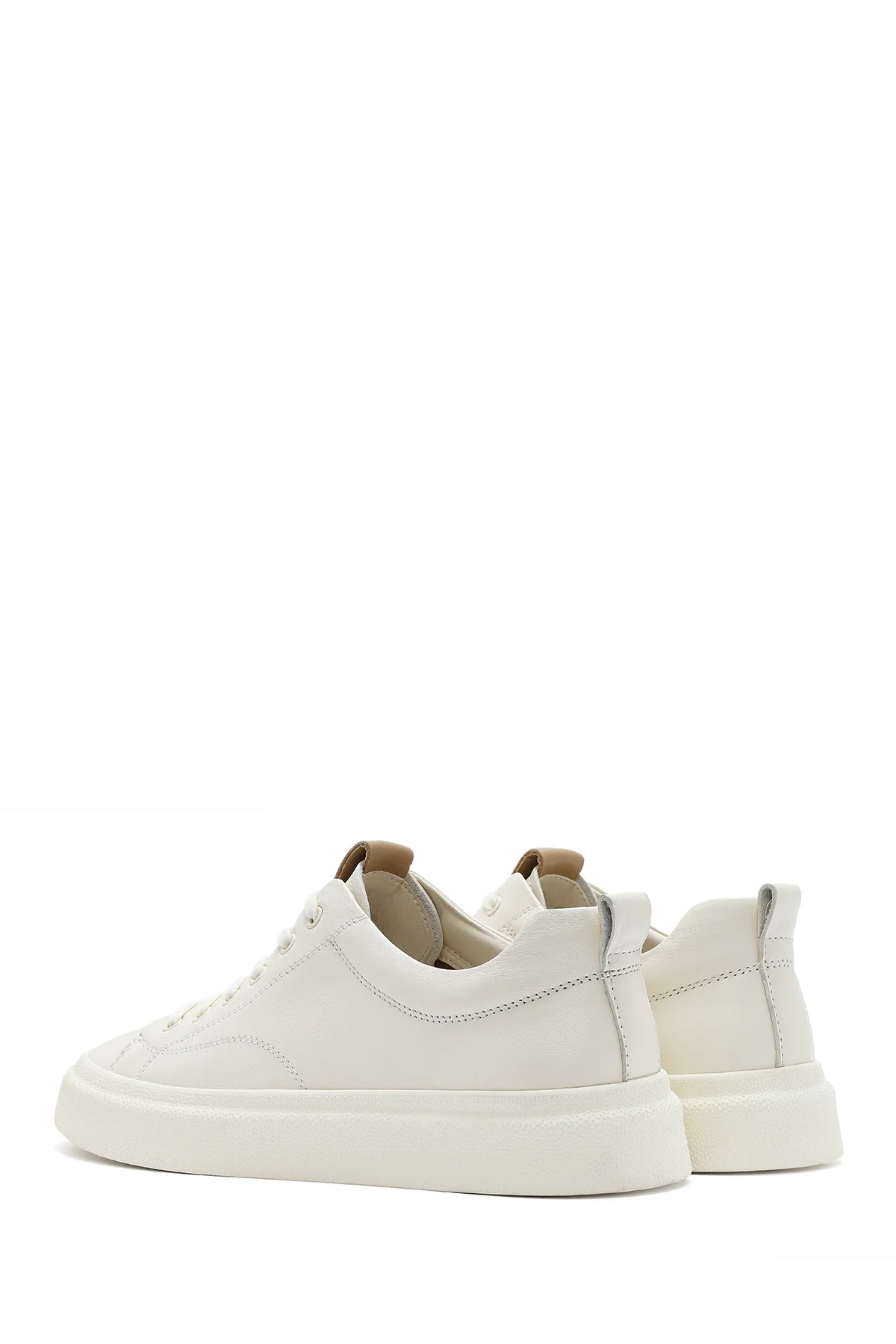 Erkek Beyaz Bağcıklı Kalın Tabanlı Deri Sneaker - Image 6