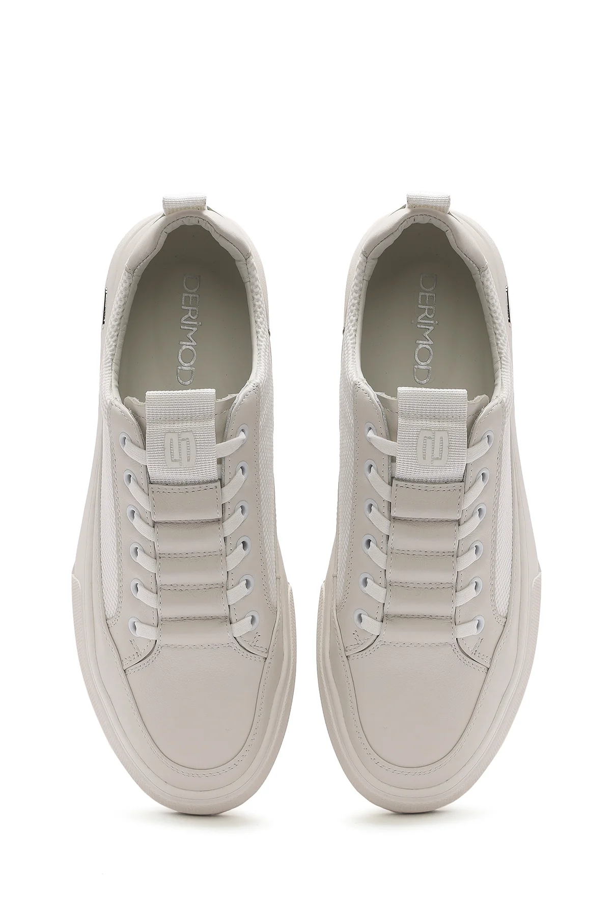 Erkek Beyaz Bağcıklı Kalın Tabanlı Deri Sneaker - Image 4