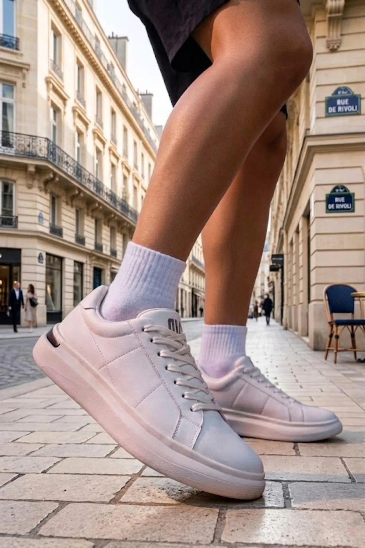 Erkek Beyaz Bağcıklı Kalın Tabanlı Deri Sneaker - Image 2